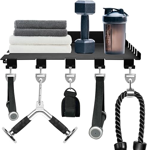 Miniatura 6 de Estante flotante de 16.5 pulgadas compatible con accesorios tonales, organizador de gimnasio, estantes de pared con ganchos, almacenamiento
