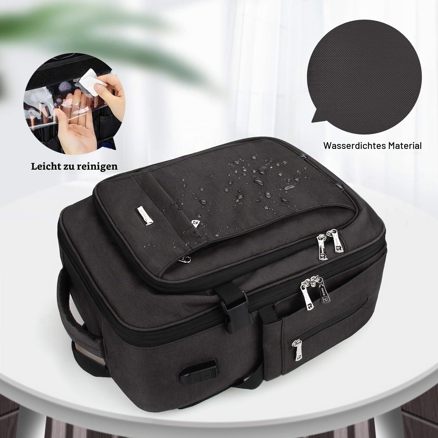 Relavel Kosmetiktasche Portable Reise Make Up Tasche, Large Professionelle Makeup Organizer Reisezug-Koffer Aufbewahrungstasche, mit verstellbarem Riemen und Trennwänden