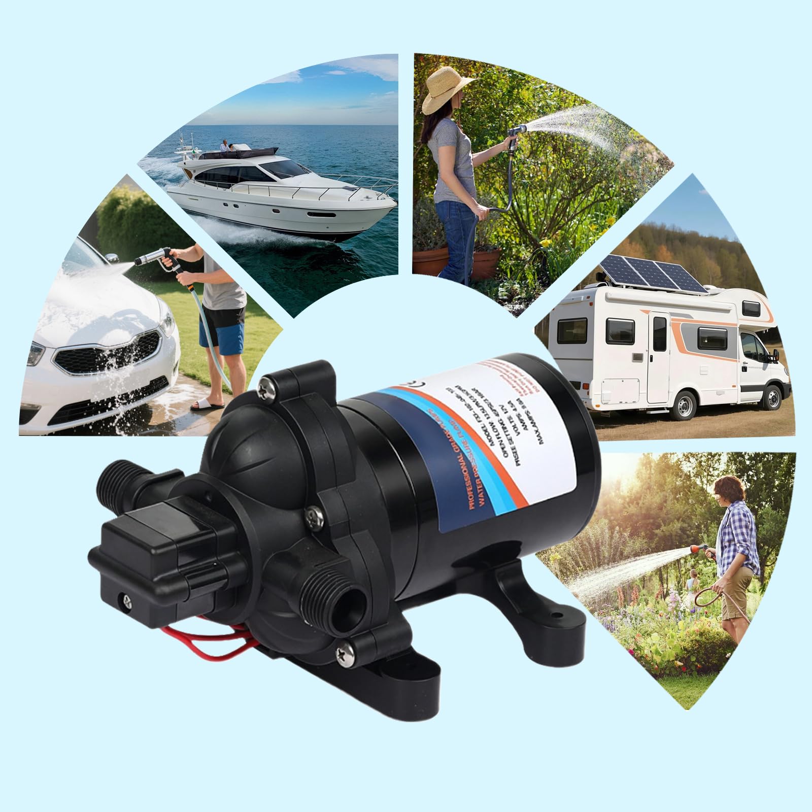 Pompa membranowa 12 V samozasysająca 3,3 GPM 45 PSI do samochodów | Membrana EPDM i silnik z rdzeniem miedzianym zapewniają długotrwałą wydajność z automatycznym wyłącznikiem ciśnieniowym i