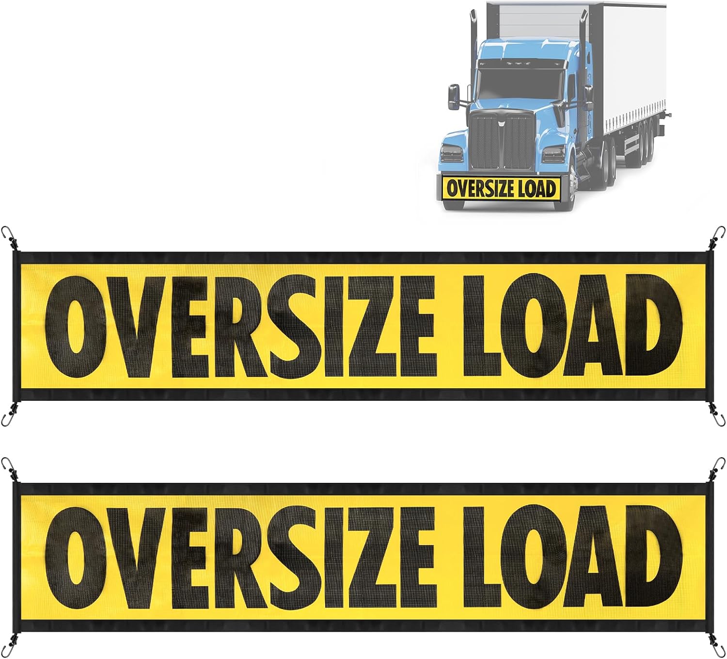 2 Pack Oversize Load Signs for Trucks, 18" x 84" Wide Load Heavy Duty Mesh Flags Banner with Bungee Cord & Hook, Oversized Load Sign Warning Flatbed Trailer for Escort Vehicles, Car, Yellow and Black