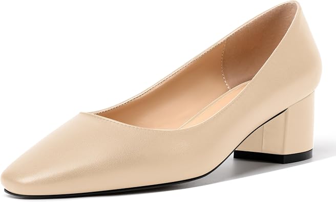 SKYSTERRY Womens Square Toe Fashion Slip On Solid Wedding Patent Chunky Low Heel Pumps Shoes 2 Inch