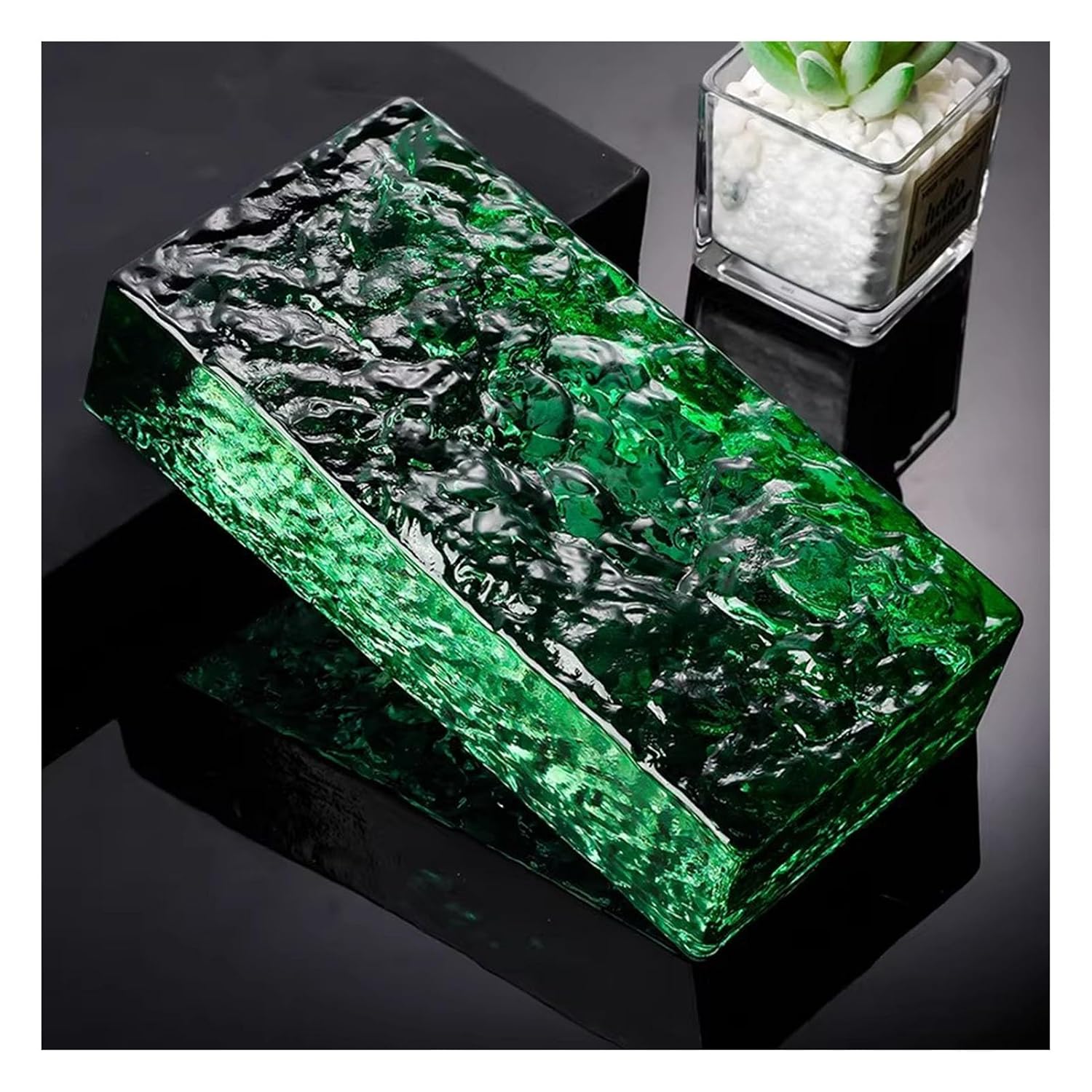 Glass Blocks Transparent Rectangle Glass Blocks， Soundproof Heat-Insulating ，for Partition Walls Accent Wall ﻿(Green)