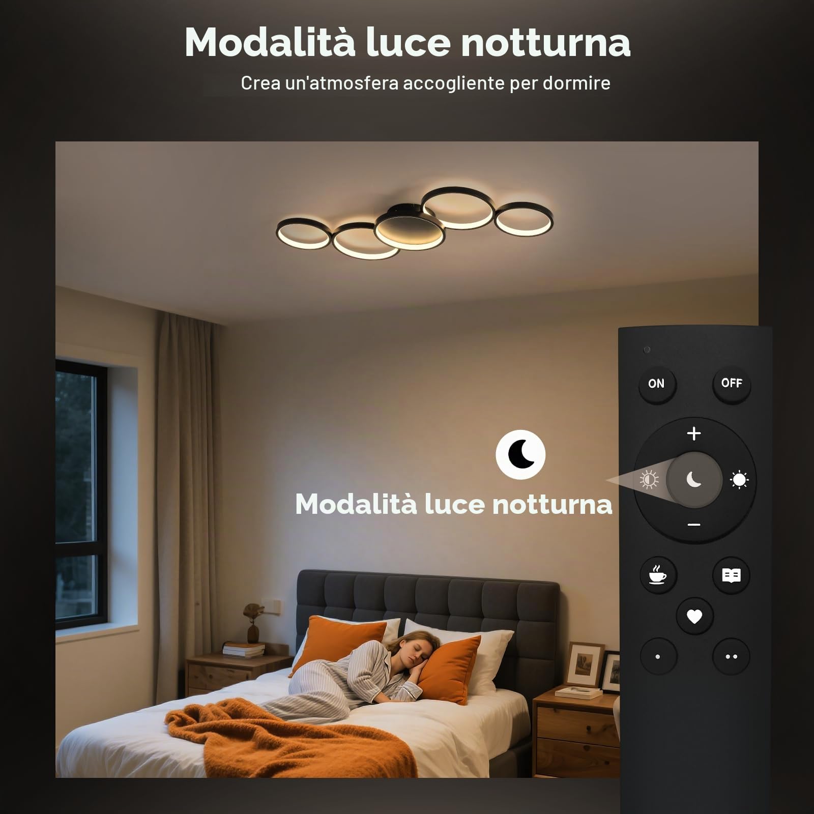 Sky angle Plafoniera LED con App Alexa e Google Home, Luminaria rotonda e dimmerabile - 50W 6000LM regolazione da 3000K a 6000K per soggiorno e camera da letto - 100 cm