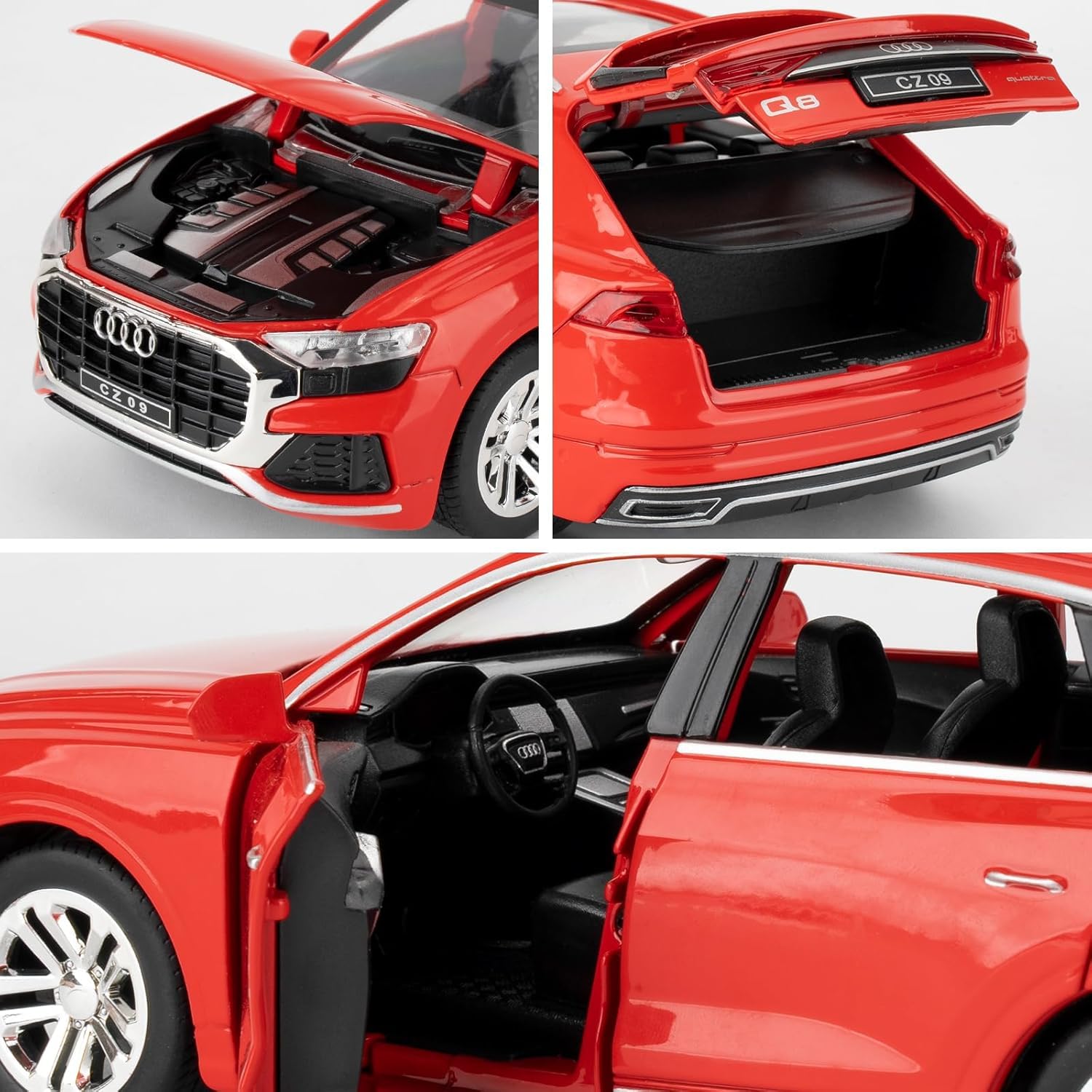 FUNABLO Exclusive Alloy Metal Pull Back Die-cast Car Model with Sound Light Mini Auto Toy for Kids Metal Model Toy Car with Sound and Light (1.24 Scale AODI Q8 - RED) 4