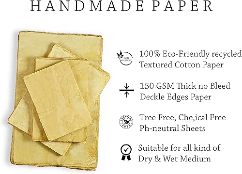 Miniatura 5 de Papel de acuarela A4 de 1175 x 825 pulgadas papel de acuarela de arte mixto 200 GSM grueso borde de cubierta de algodón virgen hecho a mano 50 hojas