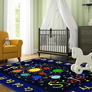 Large Area Rug 8x10 Outer Space Non-Slip Low Pile Solar System for Learn...
