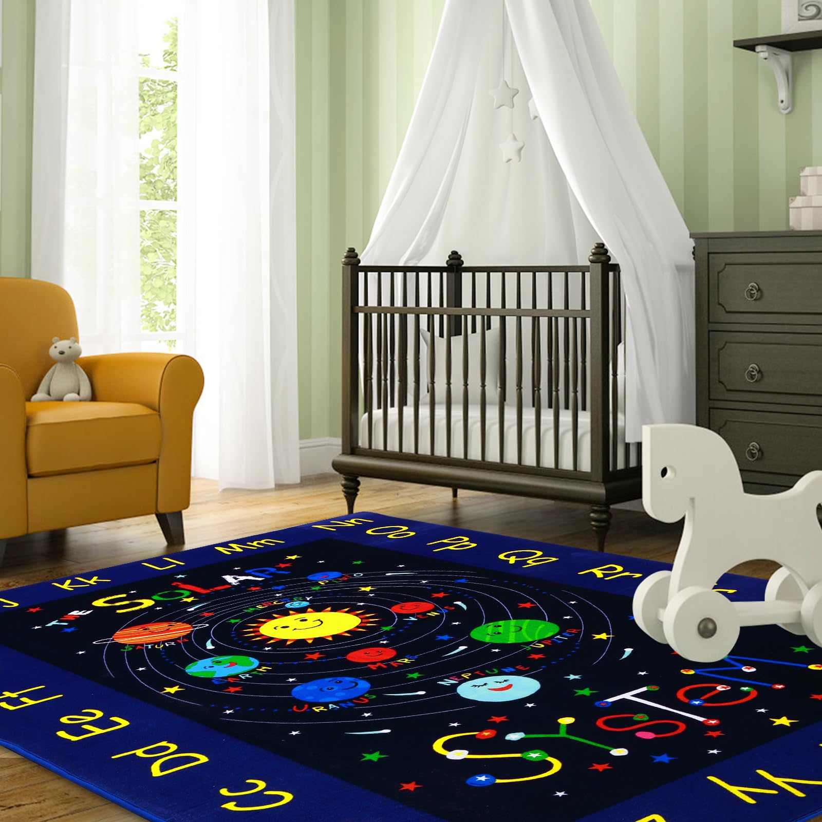 Outer Space Kids Rug - 59x39.4 Inch Solar System ABC Alphabet Educational Play Mat