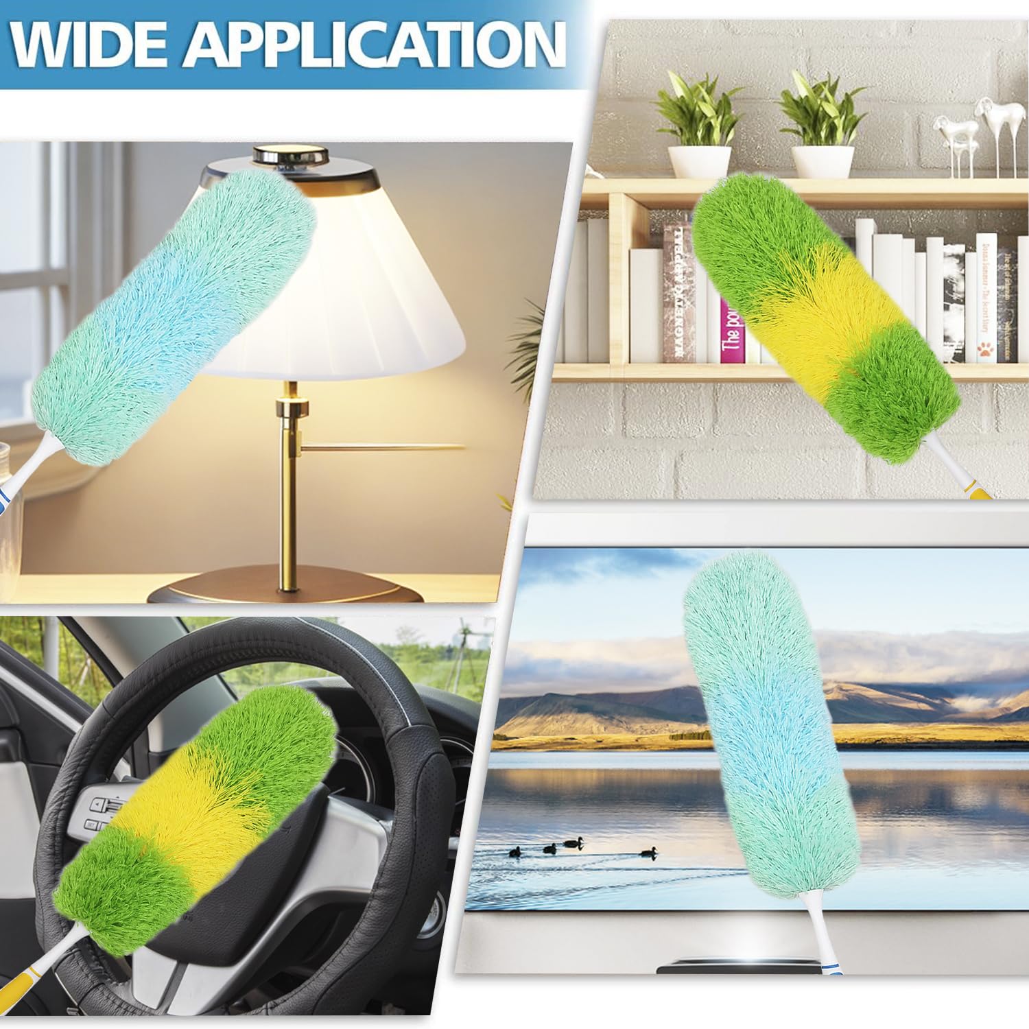 Paquete de 2 plumeros de microfibra de 20 pulgadas con asas antideslizantes y cabezales de microfibra flexibles, perfectos para limpieza del hogar, limpieza de oficina y limpieza de coche, plumero de