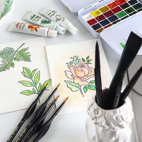 Miniatura 6 de Juego de 14 pinceles redondos planos para acuarela, para manualidades, álbumes de recortes, tarjetas de papel, para hacer detalles finos, acrílicos,