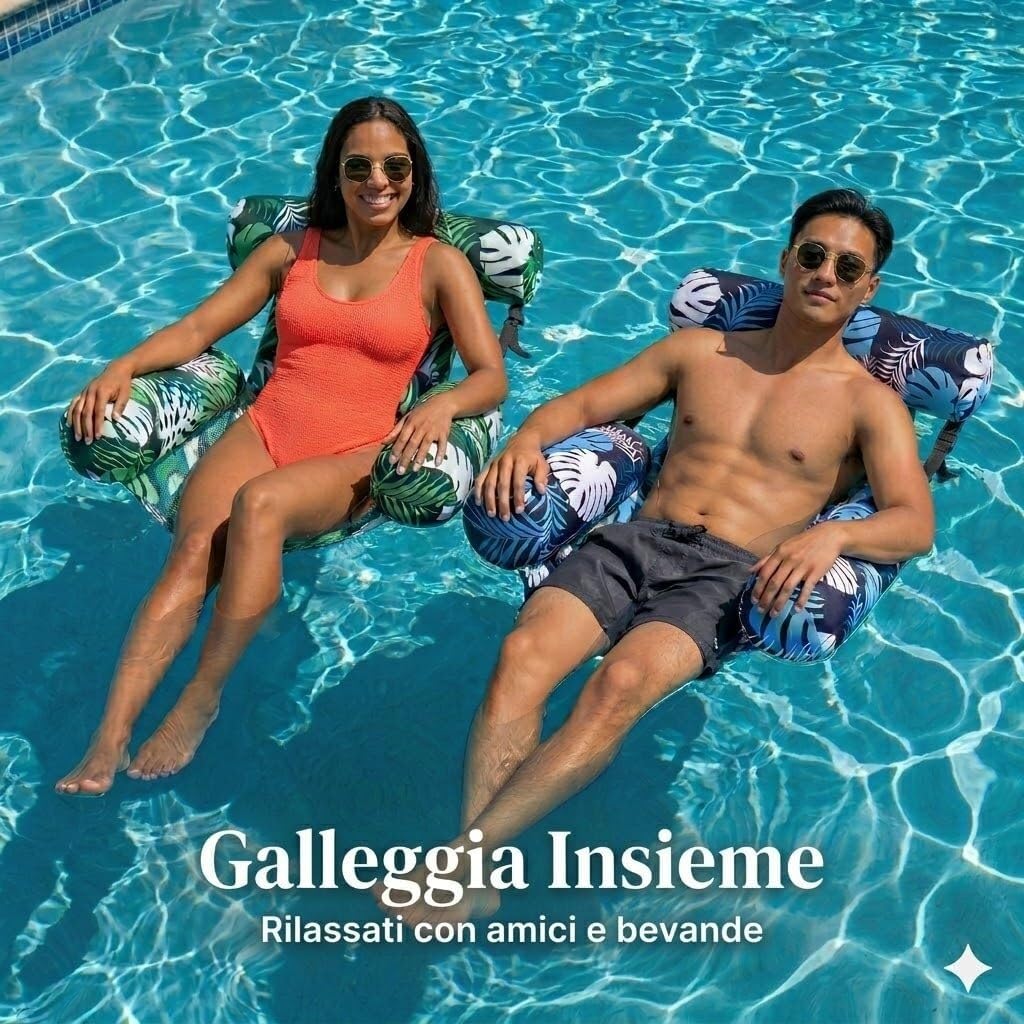 Lot de 2 hamacs flottants pour piscine, gonflables, résistants pour adultes, parfaits pour les fêtes, l'été, la mer, le lac et les moments de détente dans l'eau.