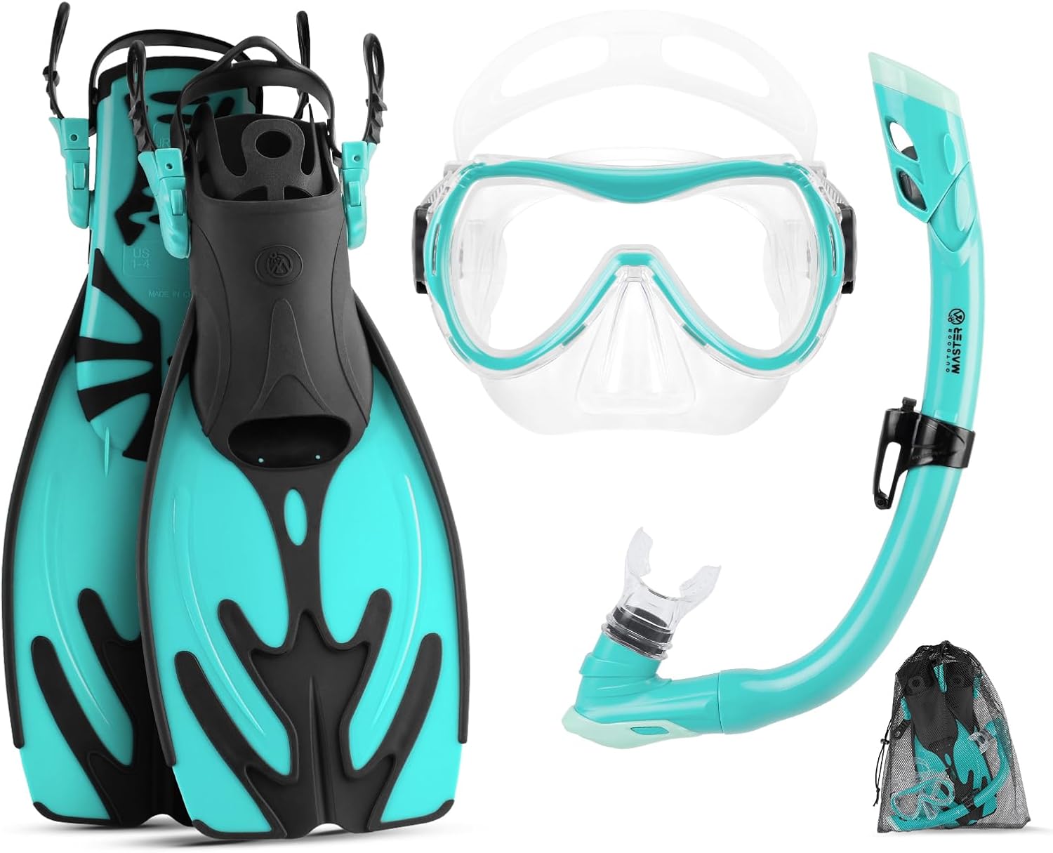 OutdoorMaster Marlin Kids Mask Fins Snorkel Set, Dry Top Snorkeling Gear with Adjustable Fins, Anti-Fog Snorkel Mask Set for Boys and Girls Age 6-16 - Amazon product rated Grade C