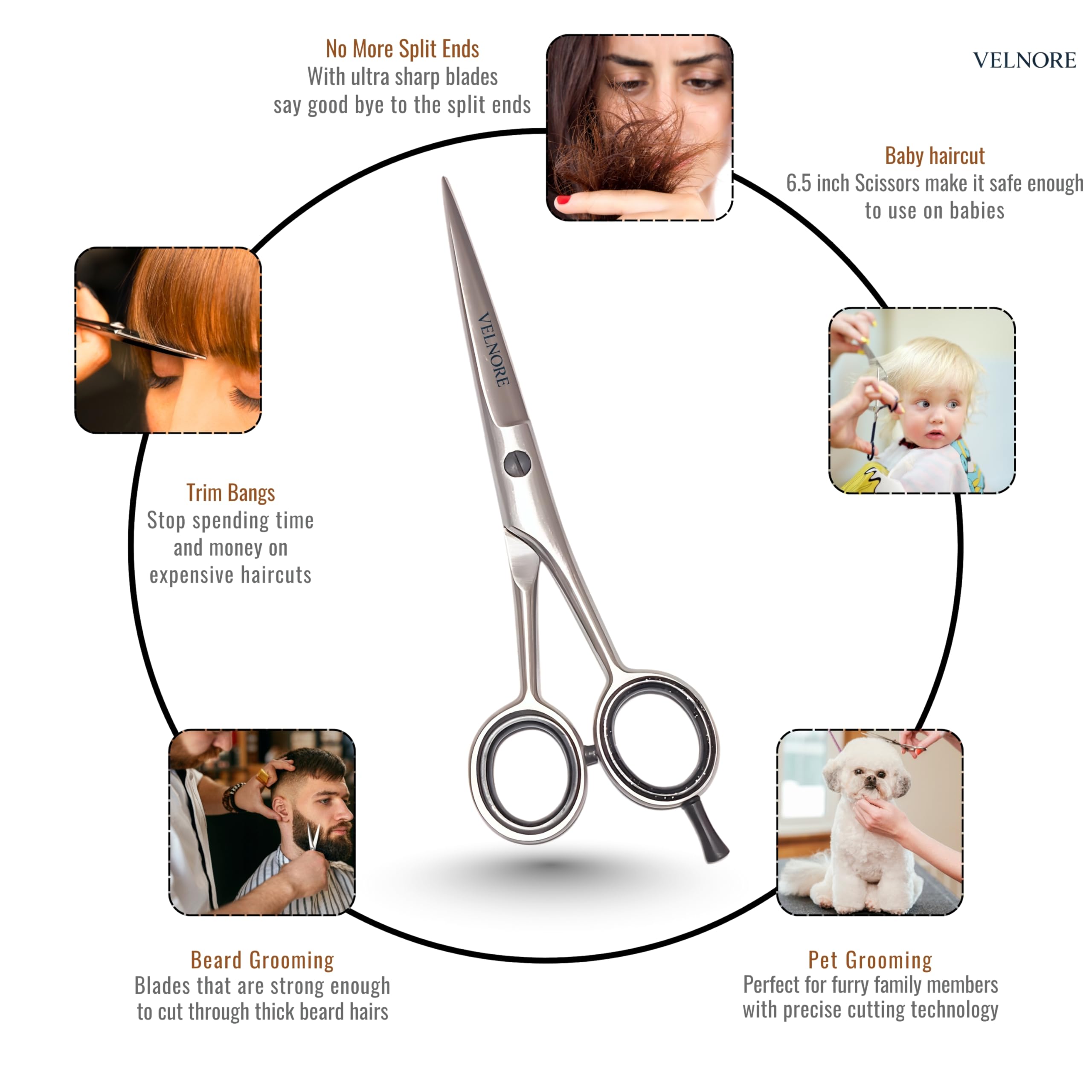 Forbici Parrucchiere Professionali Forbice per Capelli 6,5" Pollici per Taglio di Capelli Acciaio Inossidabile Adatta per Barbiere, Uomini, Donna e Bambini (Argento)