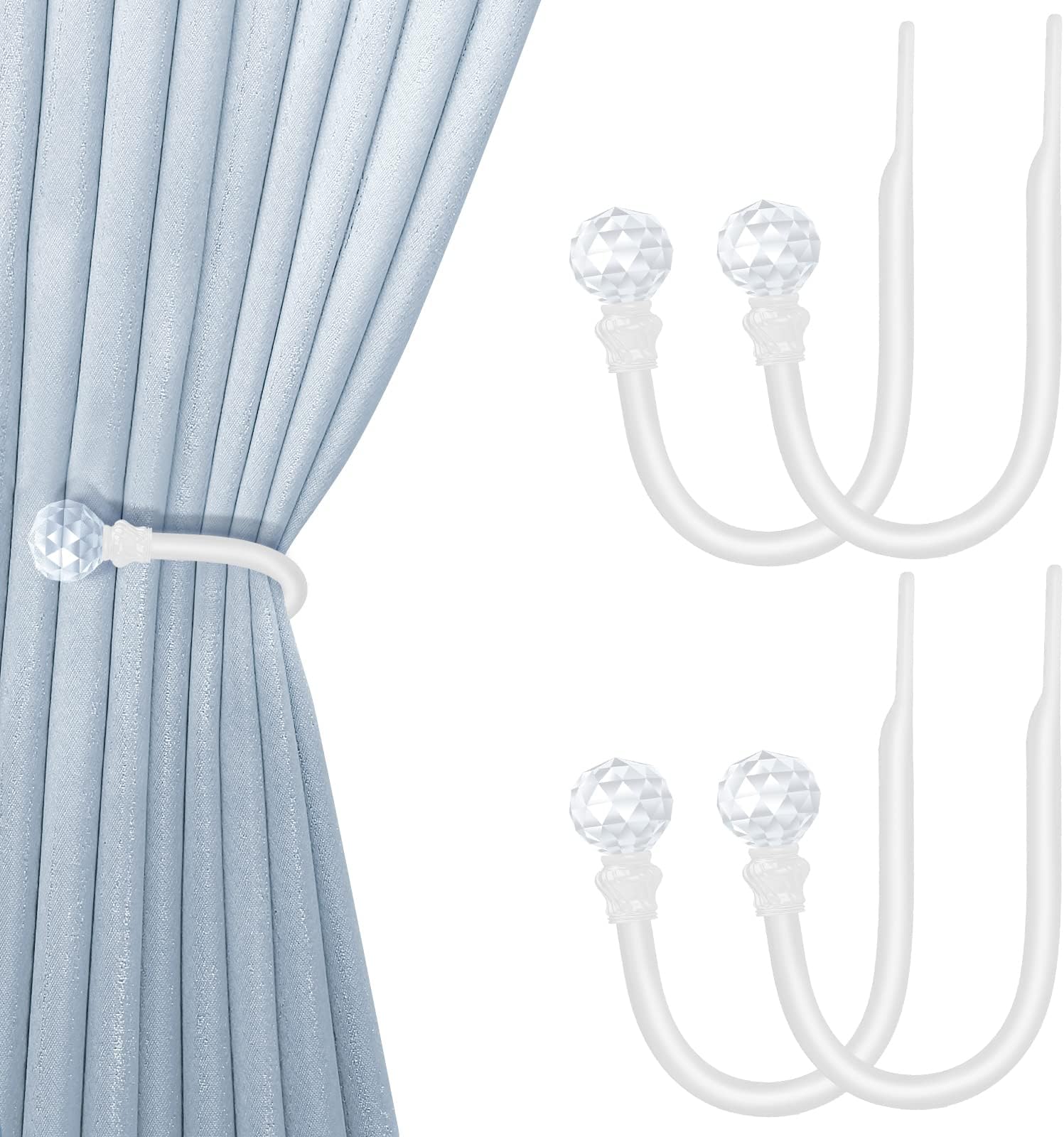 HionCurtain Holdbacks White 4pcs, Curtain Tiebacks Wall Mounted Curtain Hooks Holders for Drapes