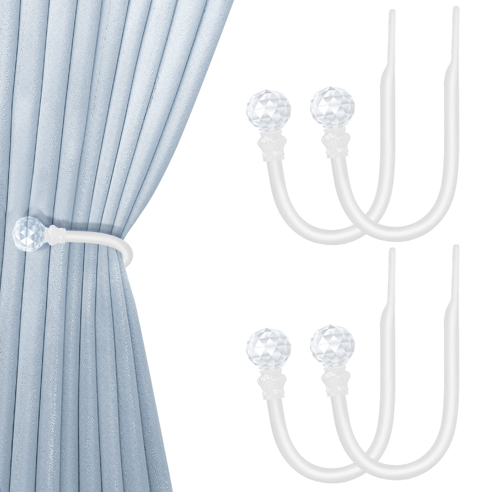 HionCurtain Holdbacks White 4pcs, Curtain Tiebacks Wall Mounted Curtain Hooks Holders for Drapes