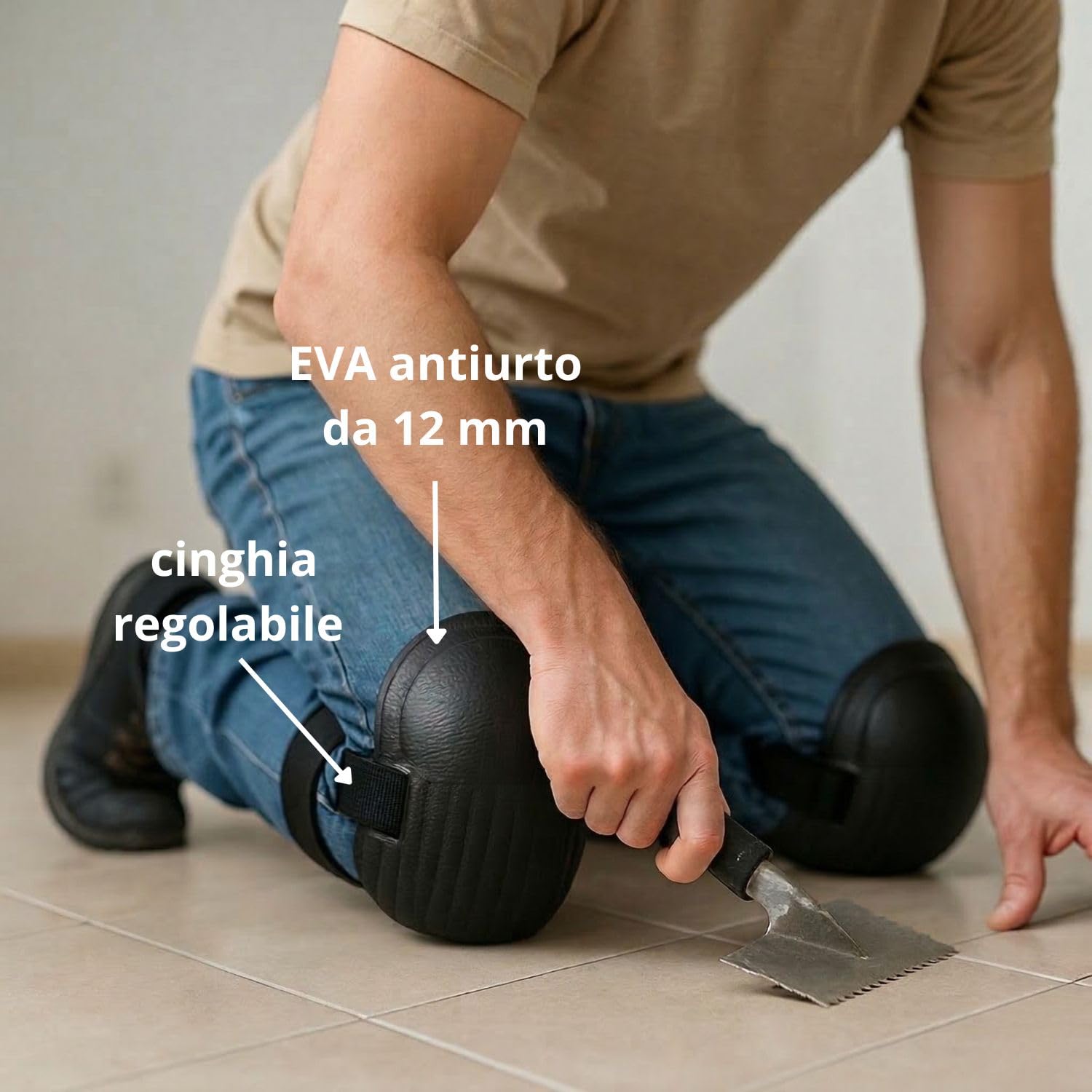 Ginocchiere da lavoro in EVA | Comfort duraturo, assorbimento degli urti | scratch regolabile | Fai da te, piastrellatura, giardinaggio | Coppia leggera e resistente all'acqua | Nero