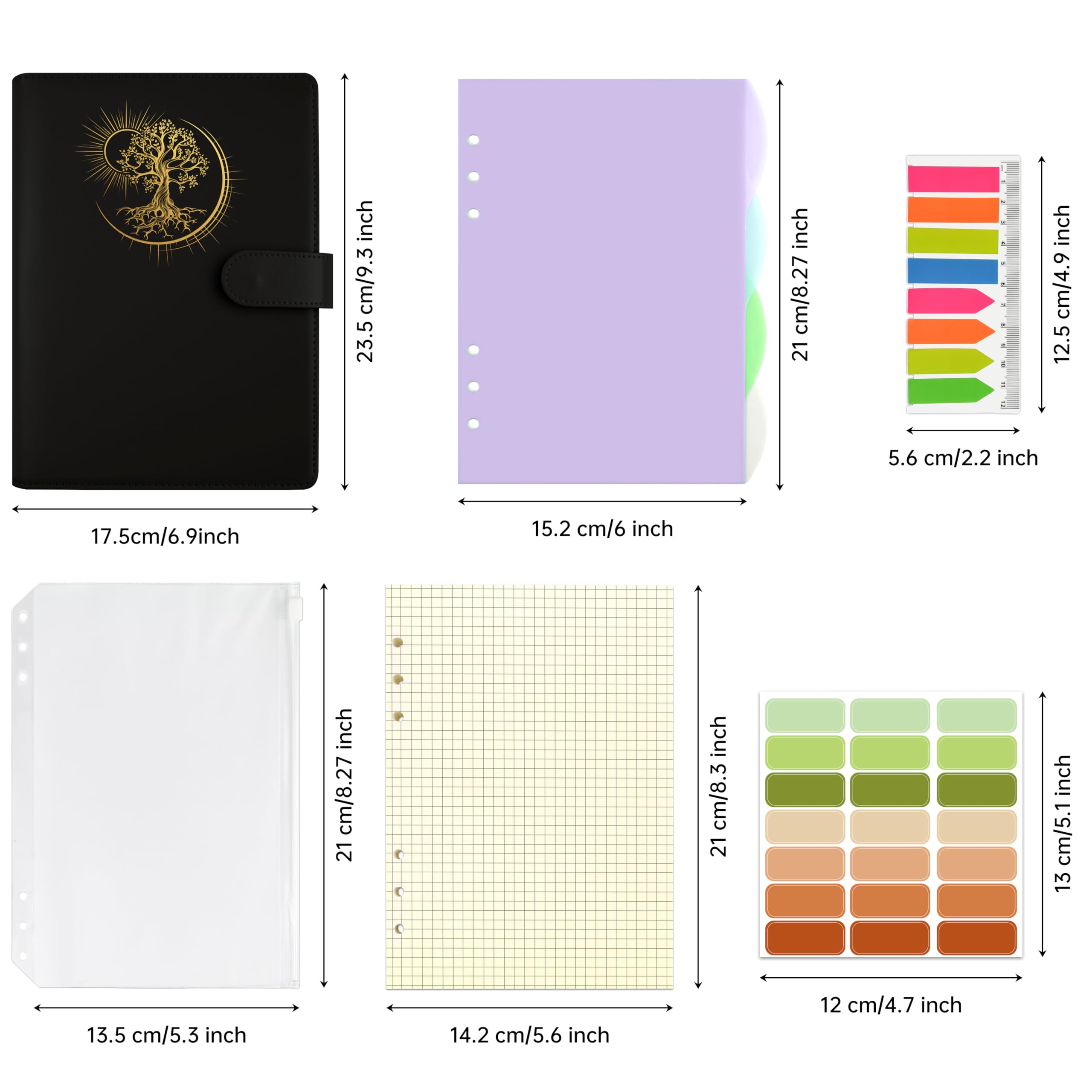 Qefuna A5 Refillable Ring binder Notebook,with 180 Sheets Refill Paper, PU Cover with Foil Embossed Sun Tree of Life Pattern - Image 2
