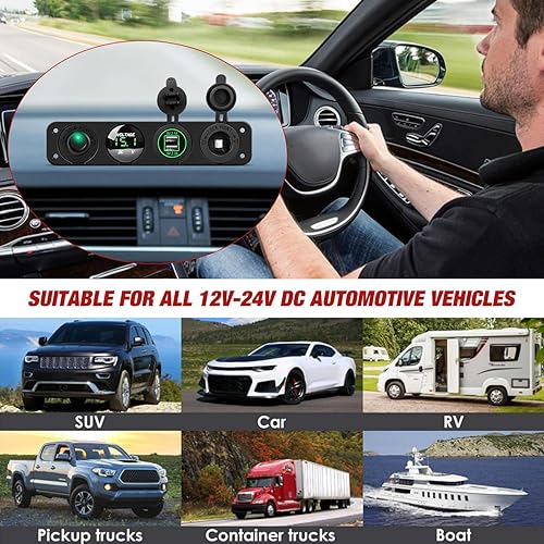 Miniatura 7 de Nilight - Panel de enchufe de carga 4 en 1, con interruptor de encendido y apagado con luz LED, voltímetro LED, entrada doble de puerto USB, enchufe