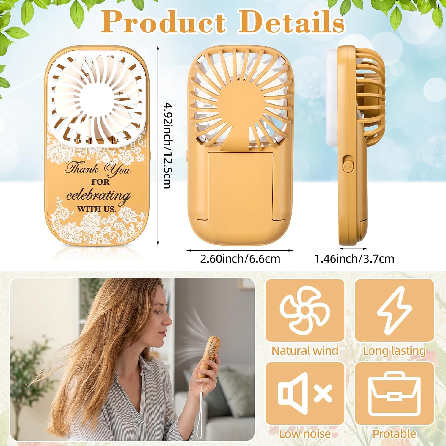 30 Pack Wedding Mini Handheld Fans for Guests Favors Bulk Battery Powered Portable Fans with Boxes & Lanyards Thank You Guest Gifts for Outdoor Summer Wedding Bridal Shower(Vintage Lace)