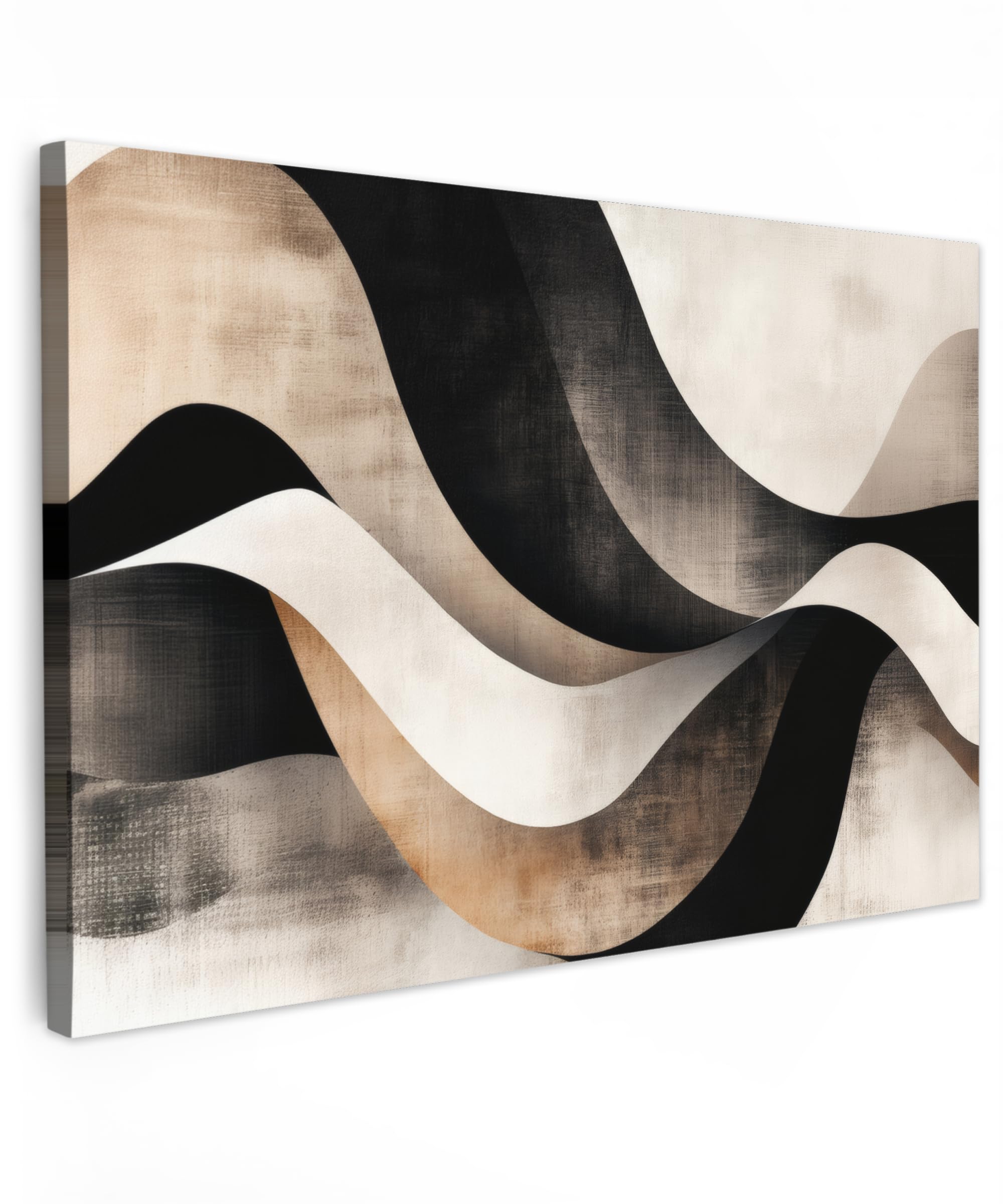 MuchoWow© Canvas Wall Art 35"x24" / 90x60 cm Decor Hanging Pictures for Living Room Canvus Artwork Deco Walls Abstract - Waves - Black - Weathered