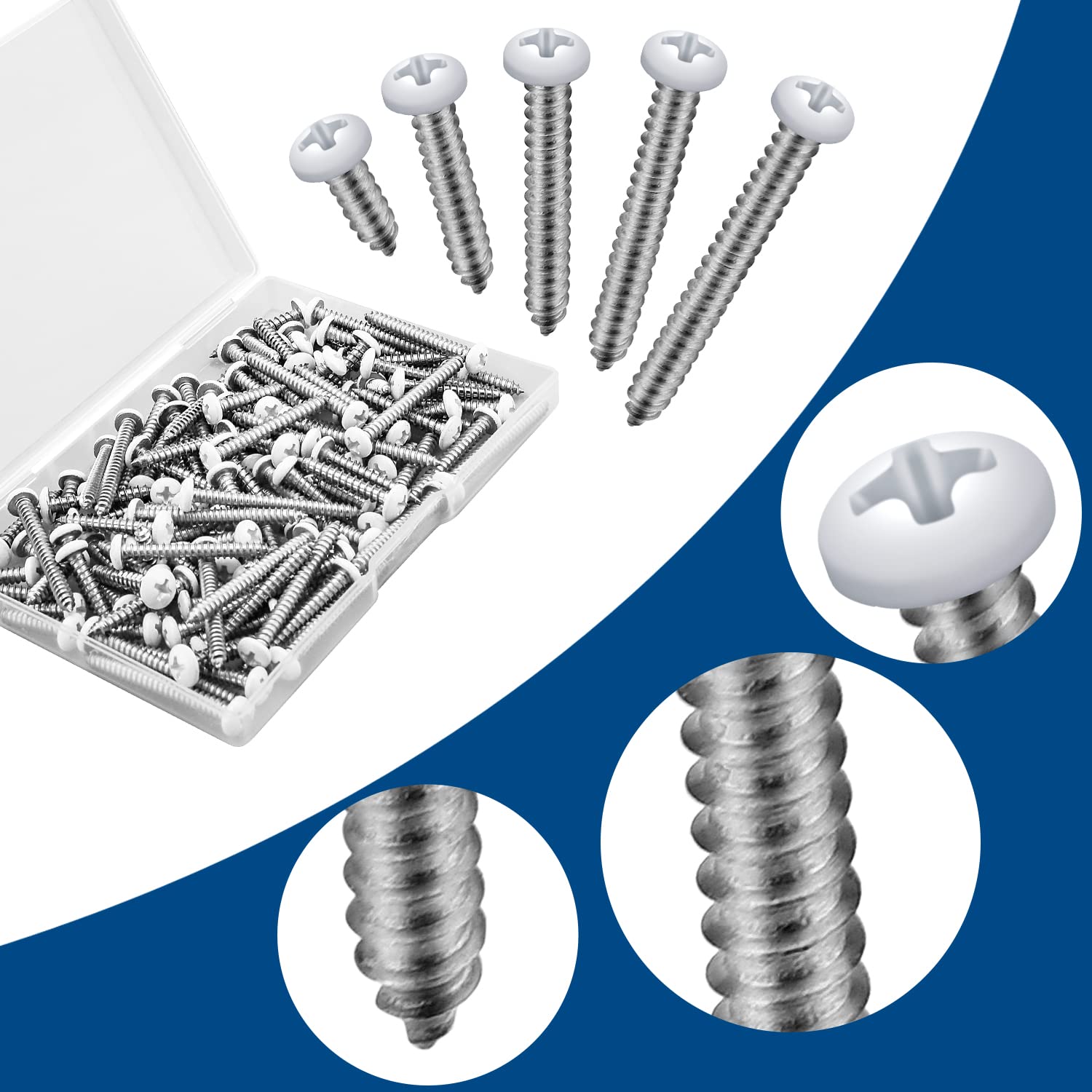 AIEX 125 Piezas Tornillos Blancos Cabeza Plana, Tornillos Autorroscantes Tornillos Autorroscantes Metal para Reemplazo de Cubiertas de Interruptores de Placas de Pared