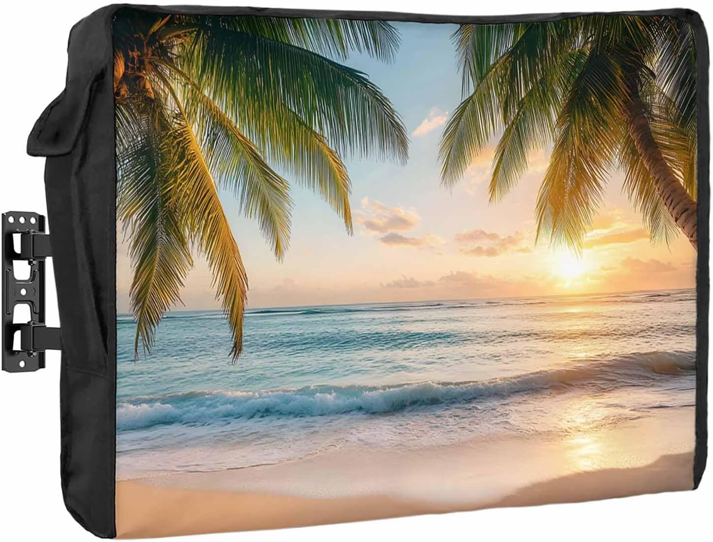 Outdoor TV Cover 50 Inch Sunny Sandy Beach TV Enclosure Palm Trees TV Covers for Outside TV Display Screen Protector with Remote Control Pocket Home Decor