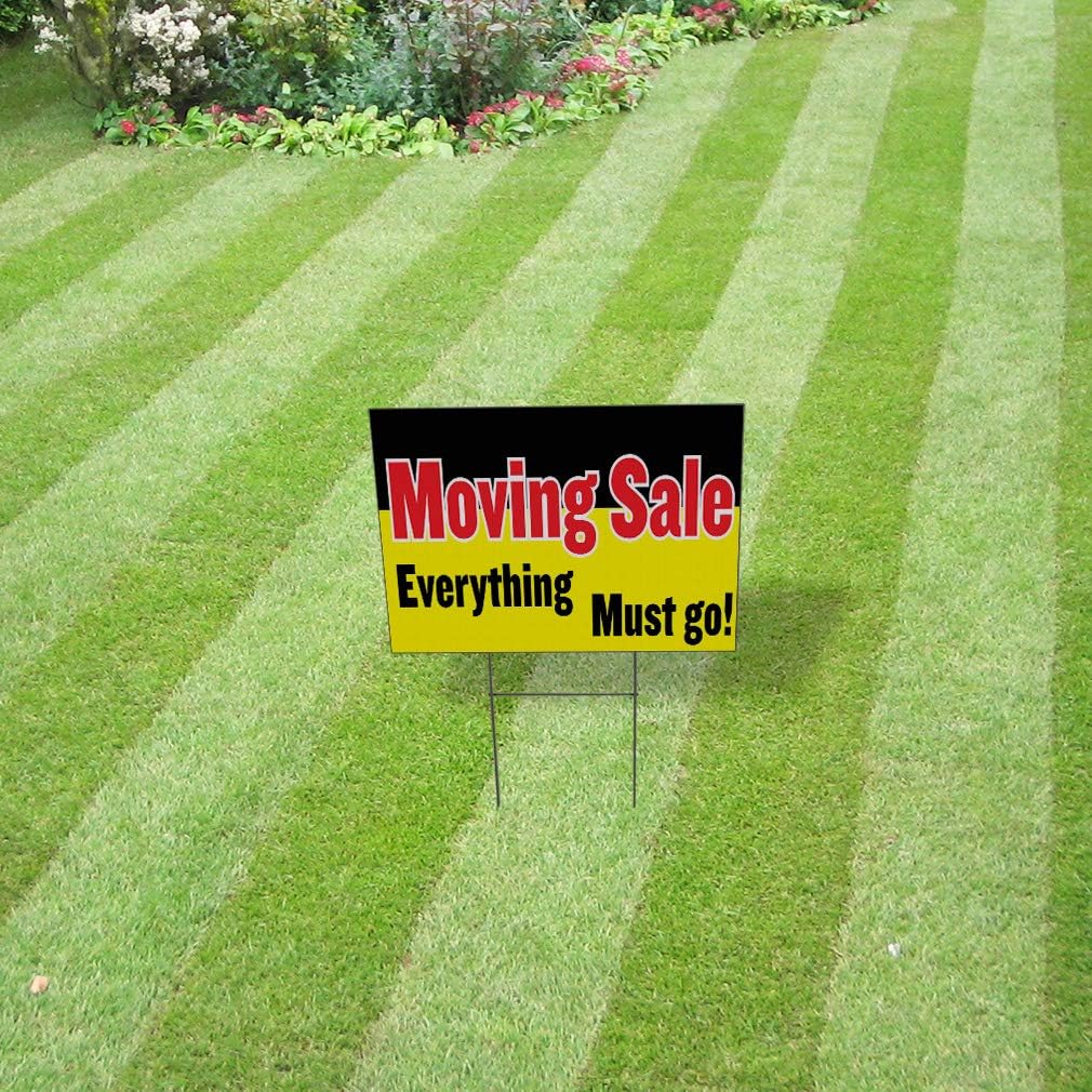 Weatherproof Yard Sign Moving Sale Everything Must Go Business Yellow Lawn Garden Ideas 18x12 Inches 2 Sides Print