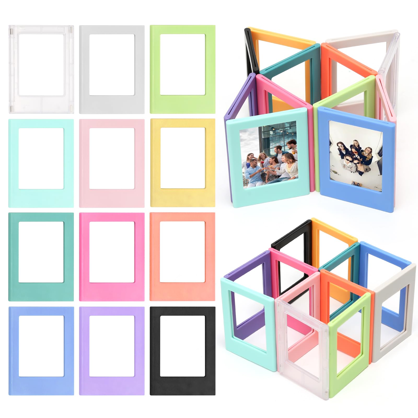 12 Pcs Magnetic Photo Frame, Magnetic Photo Frames 3 Inch Colorful Combination fit Polaroid Photos,Creative Mini DIY Picture Frame for Fridge and Desktop