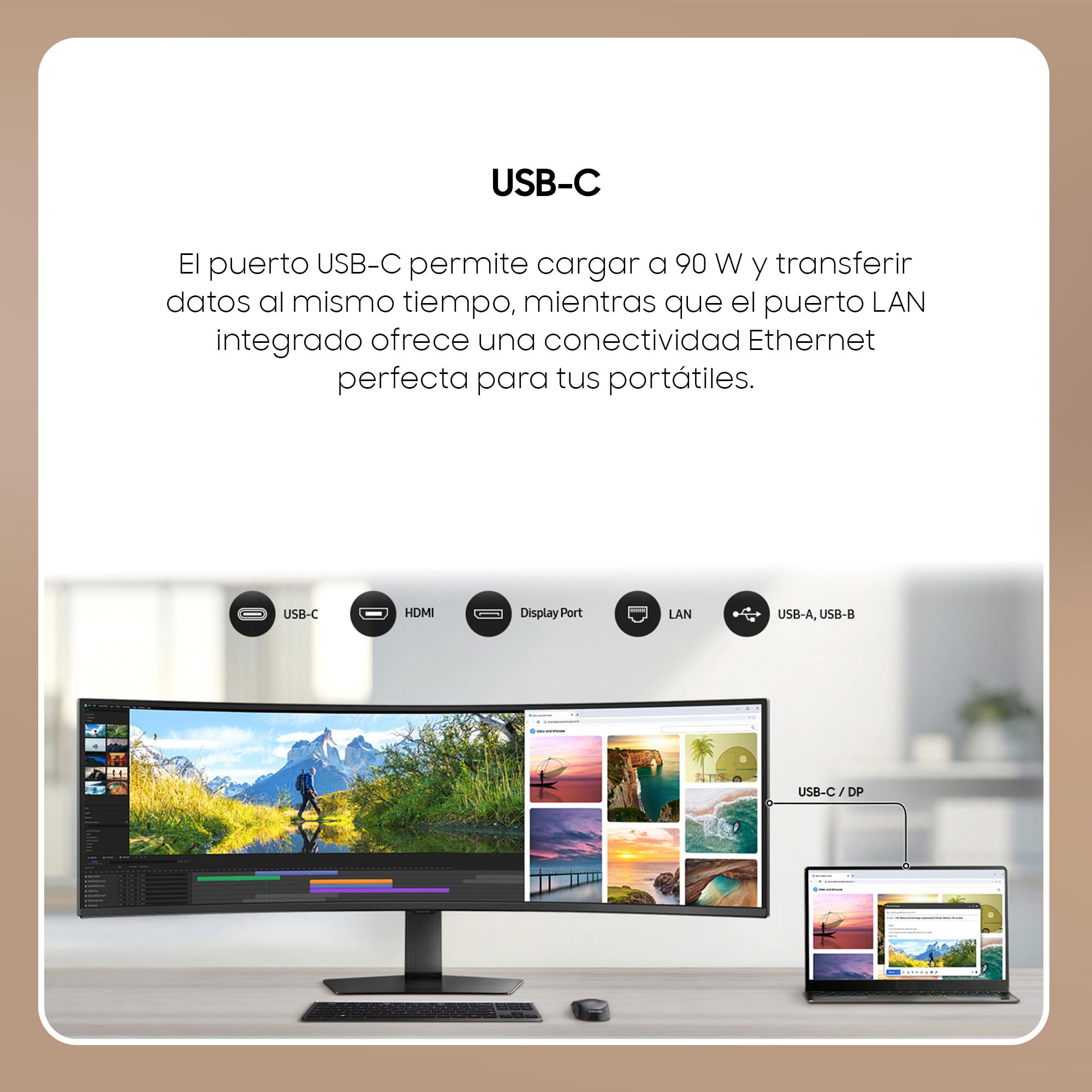Samsung 49" Monitor ViewFinity S9 S95UF DQHD 5120 x 1440 32:9 120Hz 0 5ms(GTG) VESA DisplayHDR 400 USB-C Multitasking PBP KVM Switch Altavoces Integrados Negro LS49F950UAUXEN 2025