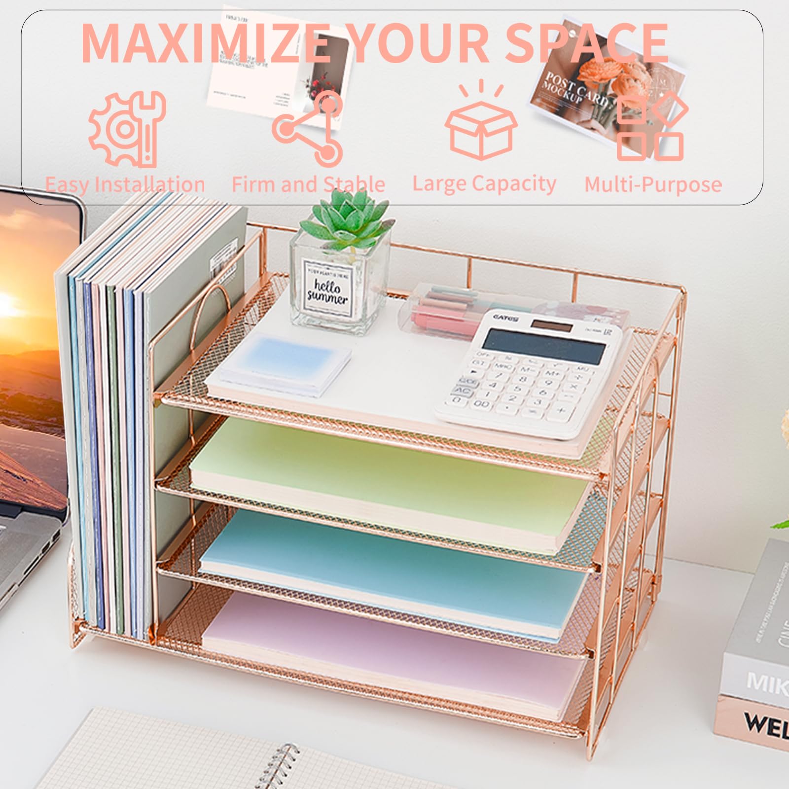 4 Tier File Rack 4 Tier File Organizer OPNCIE 4-Tier Mesh Desk Organizer – Letter Tray ...
