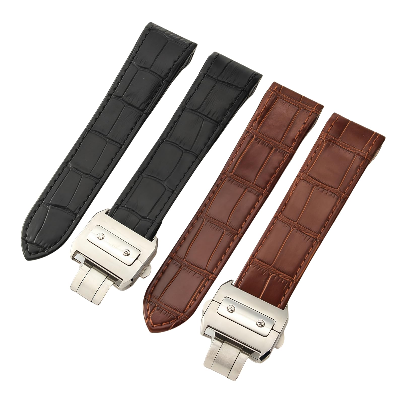 Correa de Reloj de Cuero Auténtico Hebilla con Botón de Acero Inoxidable Correa de Repuesto para Cartier Santos Series-Marrón + Oro 20mm