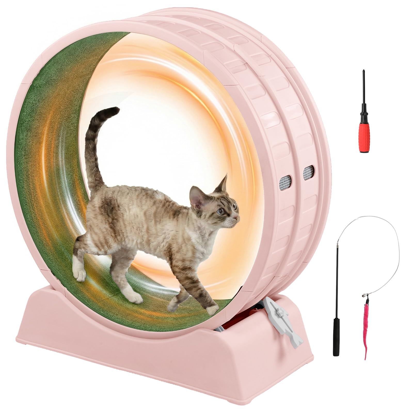LEADZM Roue d'exercice pour Chat 80cm - Roue pour Chat pour 15 kg et Moins Chats - Connecteur de Rail en Plastique, résistant aux Rayures, Stable et Silencieux (Rose)