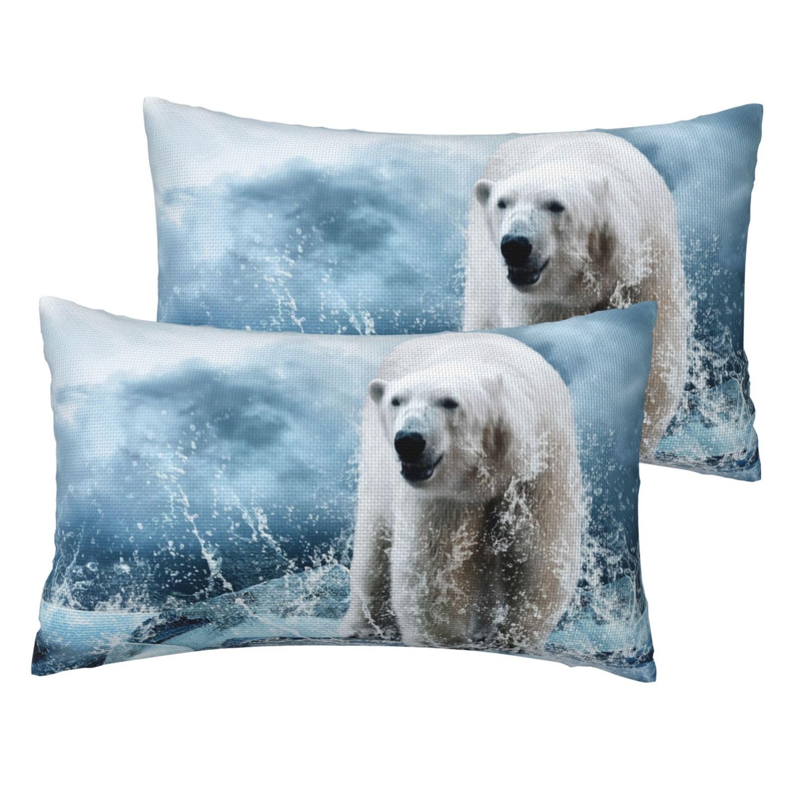 Taie d'oreiller ours polaire lin imitation lot de 2 housse coussin blanc