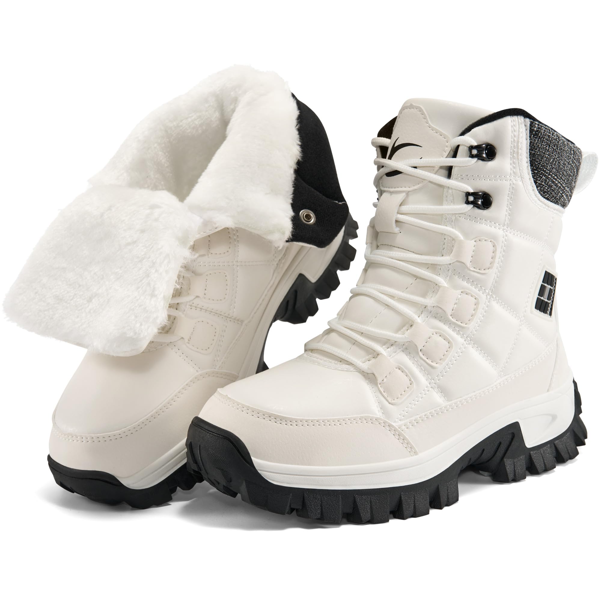 Aomigoct Winter Snow Boots for Women Warm Fur Lined Waterproof Leather Ankle Booties for Outdoor Non Slip