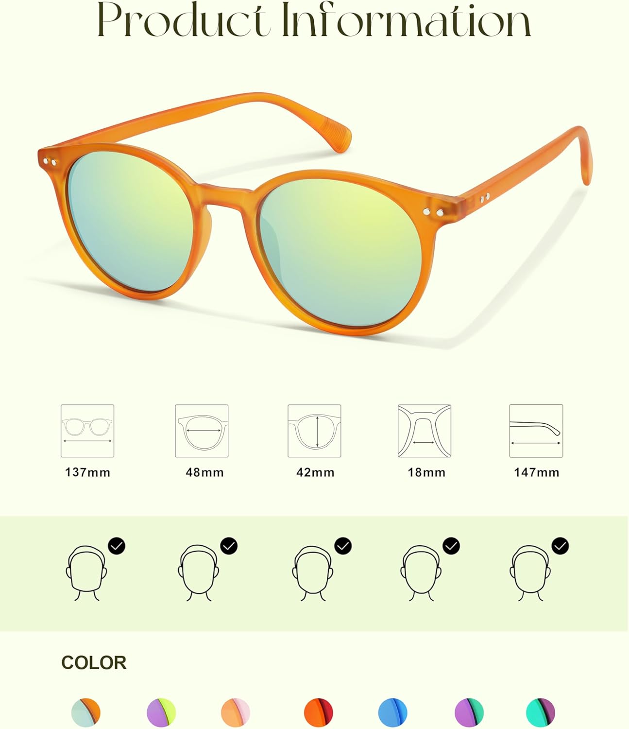 SOJOS TR90 Polarized Small Round Sunglasses for Women Men Vintage Style UV400 Lens SJTR2113 - Image 5