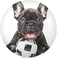 Jogo americano redondo de futebol com buldogue fofo para mesas redondas, 15,4 polegadas / 39 cm