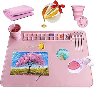 Silicone Craft Mat, Silicone mats for Crafts,20"x16"Silicone Painting mat, Non-Stick Silicone Art Mat with Cup - Détachable Collapsible Cup, Craft mat, Paint mat, Silicone mat for Resin Casting