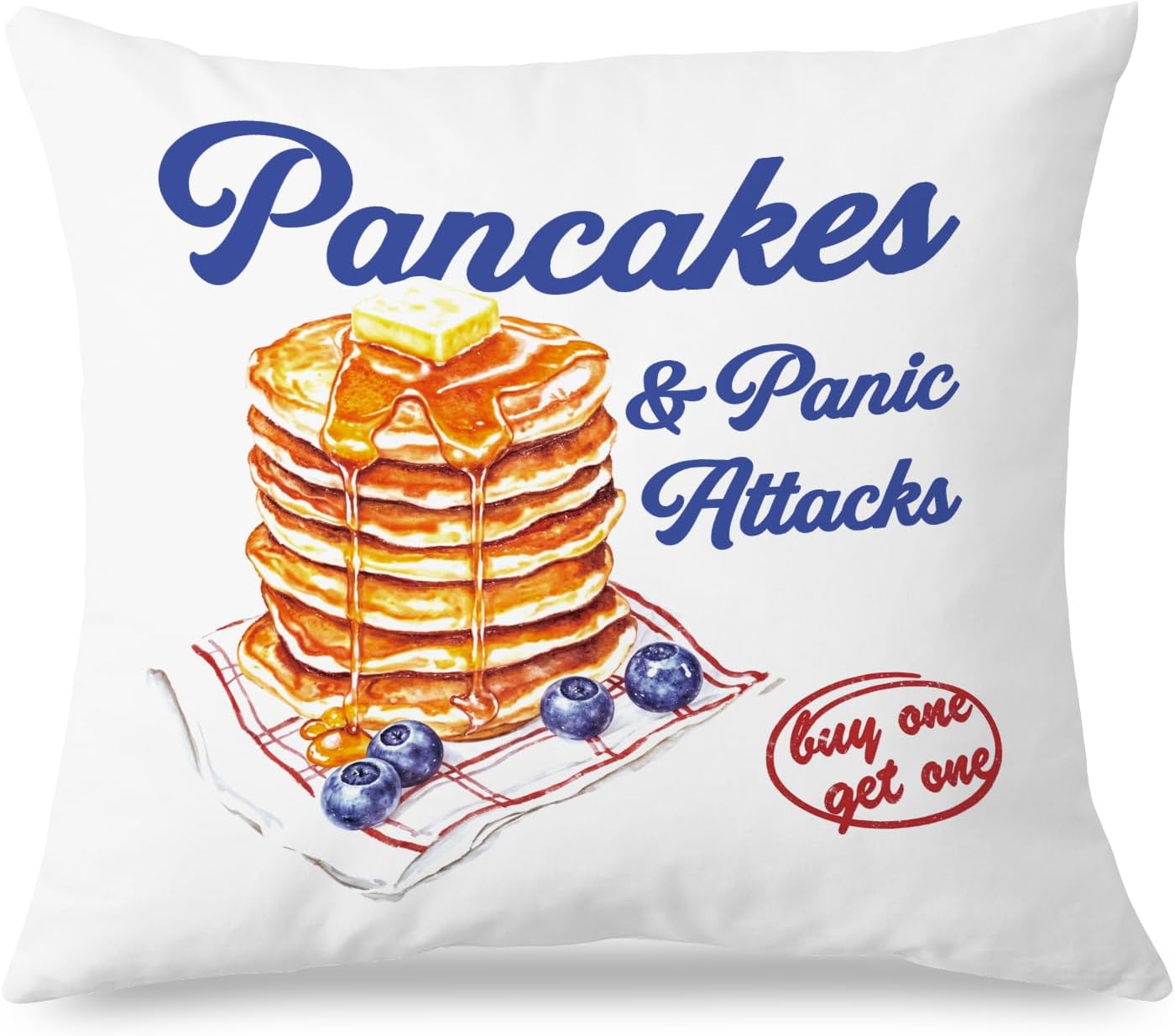 Pancakes and Panic Attacks Funny Mental Health Pillow Covers 18×18, Breakfast Lover Gifts, Stress Relief Gifts, Funny Anxiety Gifts, Funny Gifts for Women Men Adult Humor