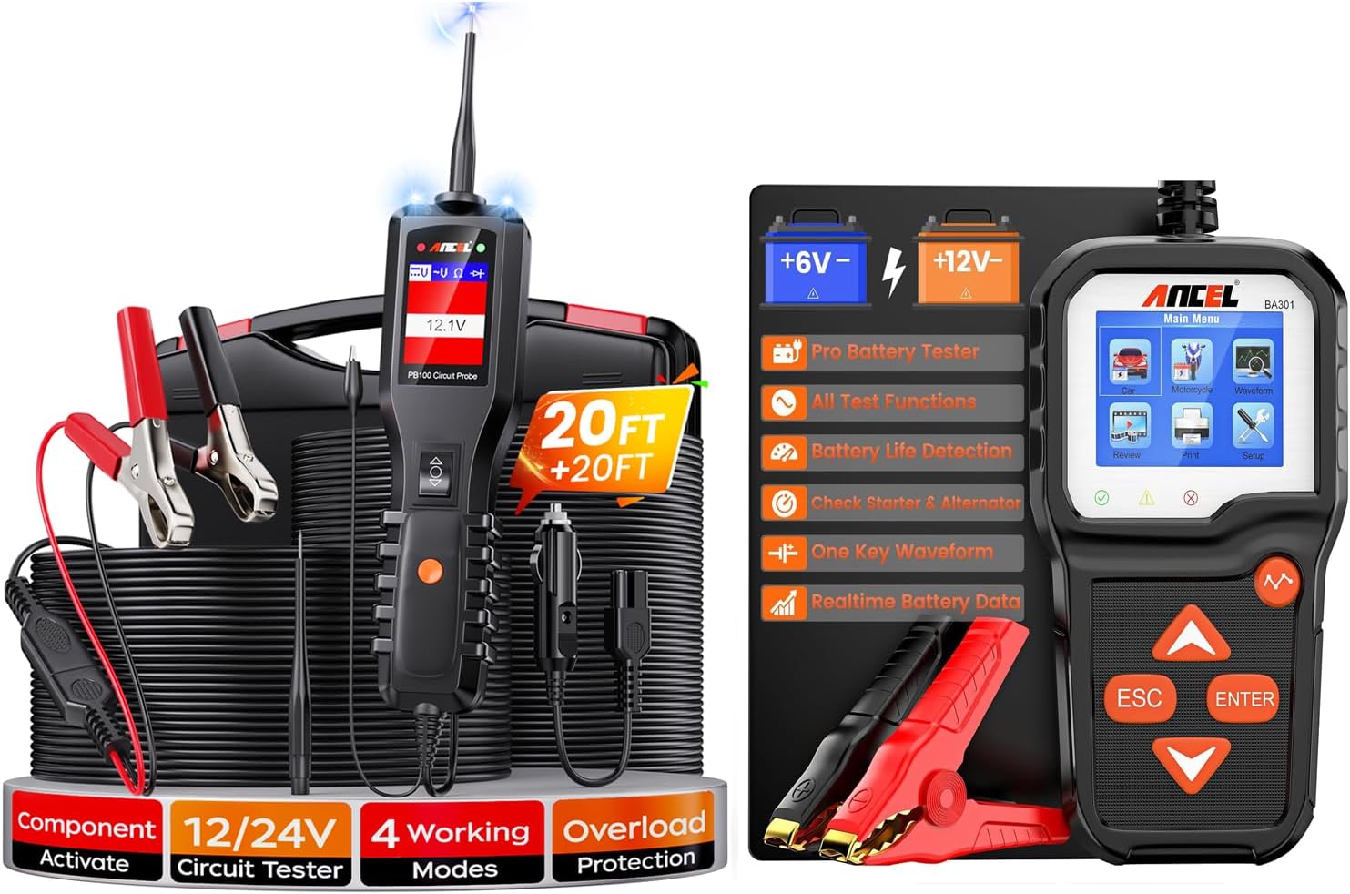 ANCEL PB100 Automotive Power Circuit Probe Tester BA301 6V 12V Car Battery Tester