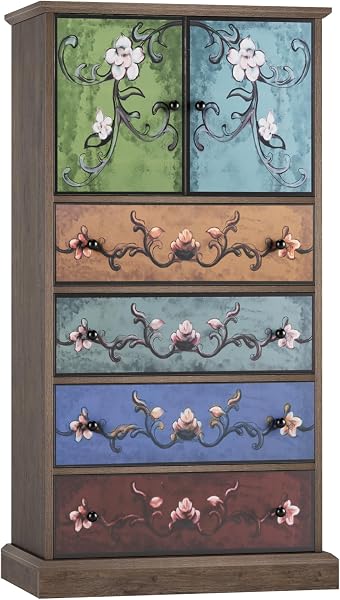FINETONES 50â€™â€™ Tall Dresser, Boho Dresser Vintage Dressers with 4 Drawers and 2 Doors, Wood Chests of Drawers for Ho