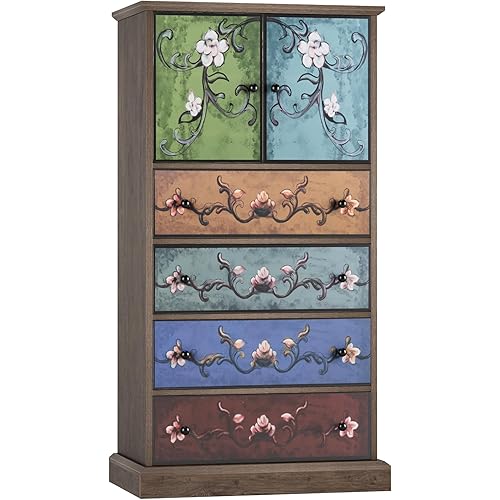 FINETONES 50’’ Tall Dresser, Boho Dresser Vintage Dressers with 4 Drawers and 2 Doors, Wood Chests of Drawers for Home, 16.1D x 23.6W x 50H Inch
