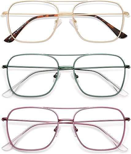 Miniatura 9 de Gafas de lectura retro para mujeres y hombres, aviador, cuadrado, luz azul, computadora, lector de 1.50 2.00 AM6076