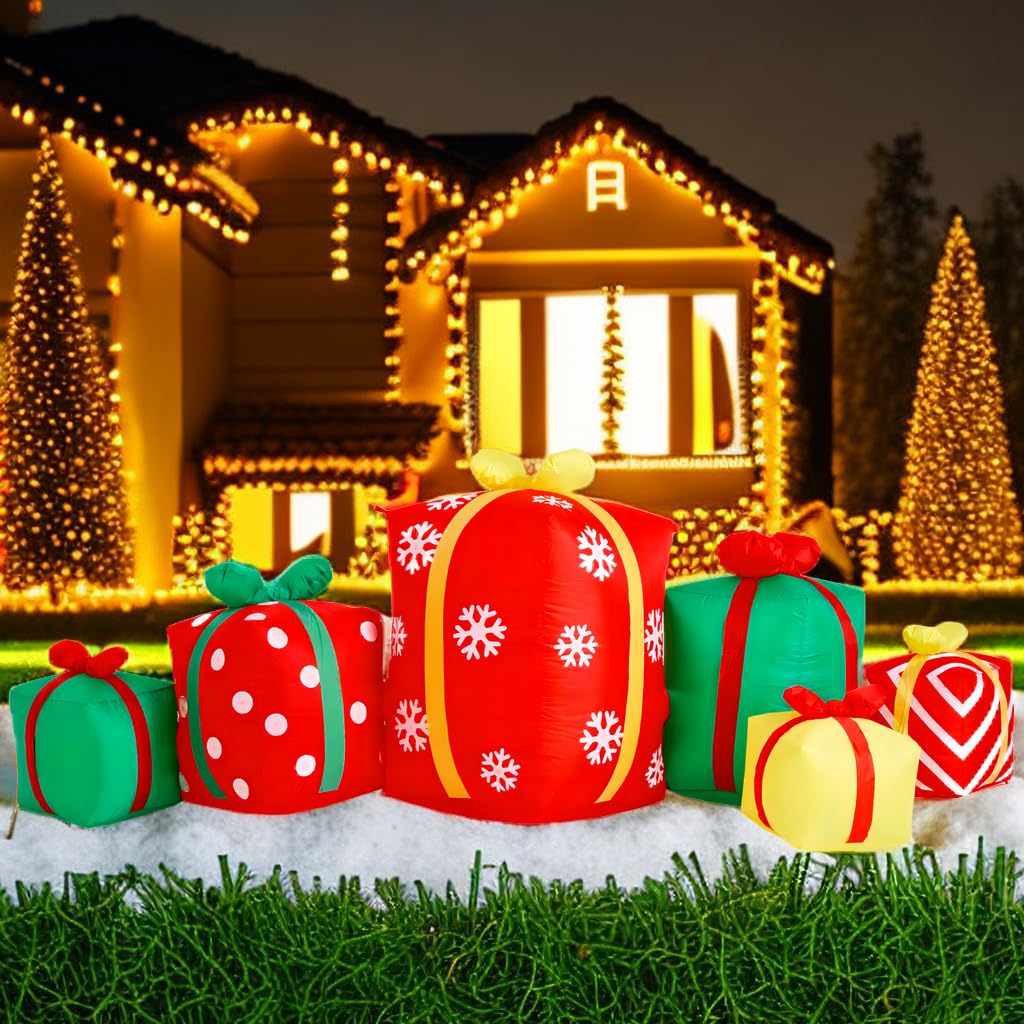 Faro Inflable De Navidad De 8.1 Pies (2.46 M) Con Luces LED Y Cajas De Regalo - Decoración Para Jardín Y Exterior