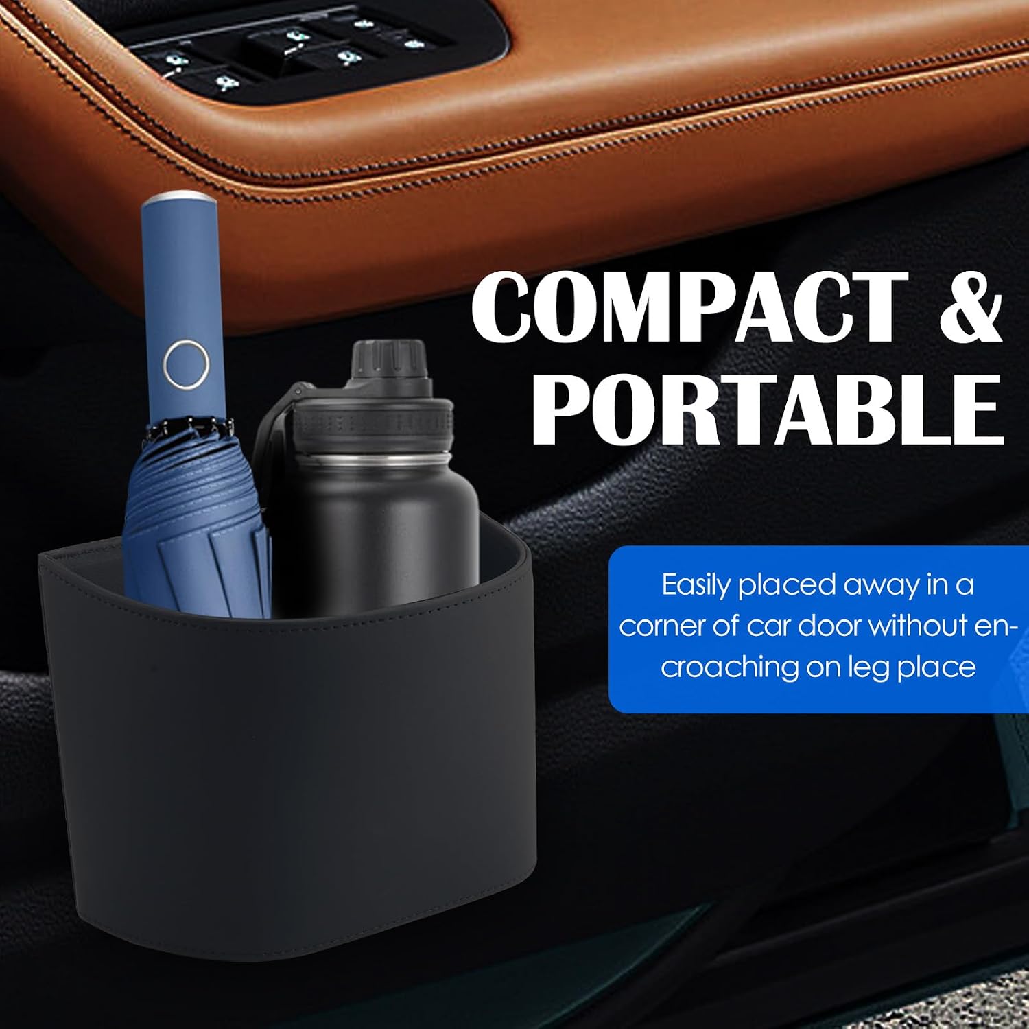 Leather Car Trash Can,Leak-Proof Car Door Cup Holder Organizer Cars Trash Bin as Item Storage for Phones,Drinks,Snacks,Portable Cars Garbage Can for Backseat,Console,Door