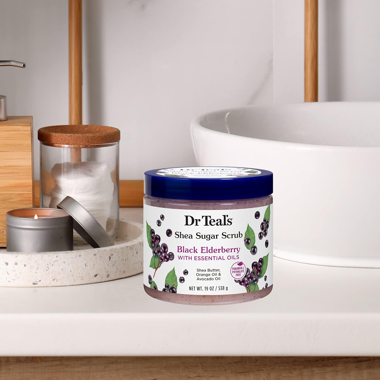 Dr Teal's Shea Sugar Body Scrub, Black Elderberry with Essential Oils, 19 oz (Pack of 3) : Beauty & Personal Care