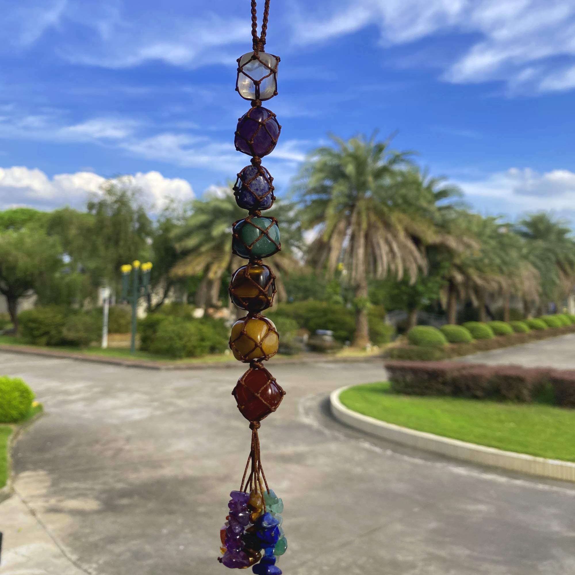 Decorazioni da appendere per finestre in cristallo fatti a mano, 7 chakra, decorazione per la casa, Feng Shui, ornamento per yoga, meditazione, decorazione auto, pietre di palma burlate (Lapis Lazuli