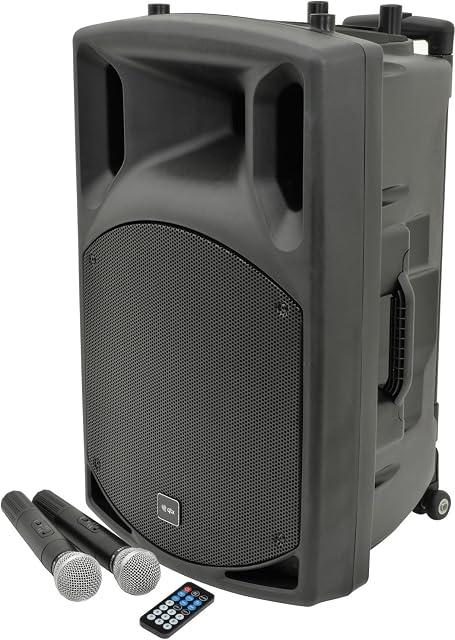 QTX | QX15PA Complete Portable PA System | 2 x Wireless Microphones & Media player with USB/SD/FM & Bluetooth Connectivity