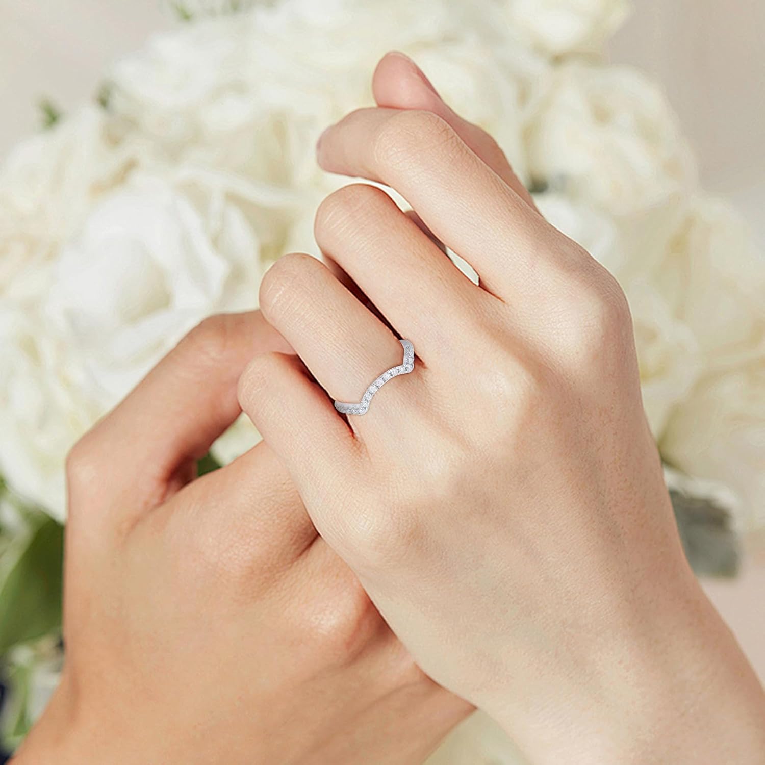 Moissanite Wedding Band for Women, Moissanite Wedding Rings 18K White Gold Plated with S925 Sterling Silver - Image 2