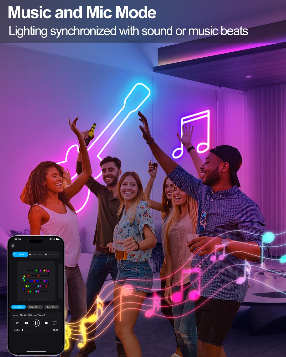 Inteligentne neonowe światła linowe USB, 16,4 m, RGB, LED, zmieniające się kolory, ze sterowaniem aplikacją, wodoodporne taśmy neonowe, wodoodporne, DIY, elastyczna synchronizacja muzyki do pokoju