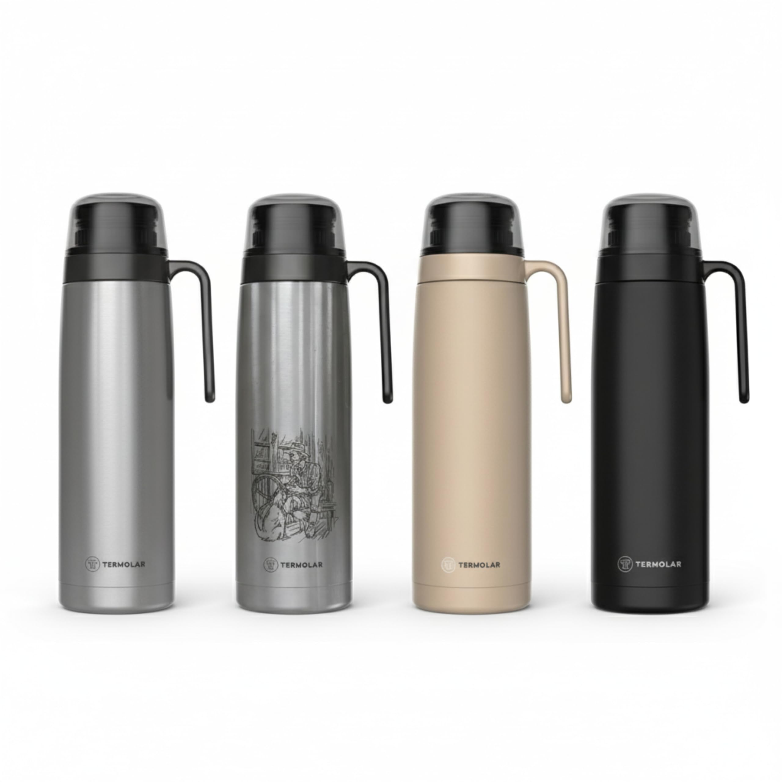 TERMOLAR - Termo R-EVOLUTION 1L con Pico Cebador para Mate y Asa | Termo Acero Inoxidable 304 | Retención Térmica 20H Calor / 36H Frío | Botella Aislante de Viaje Premium para Café o Té