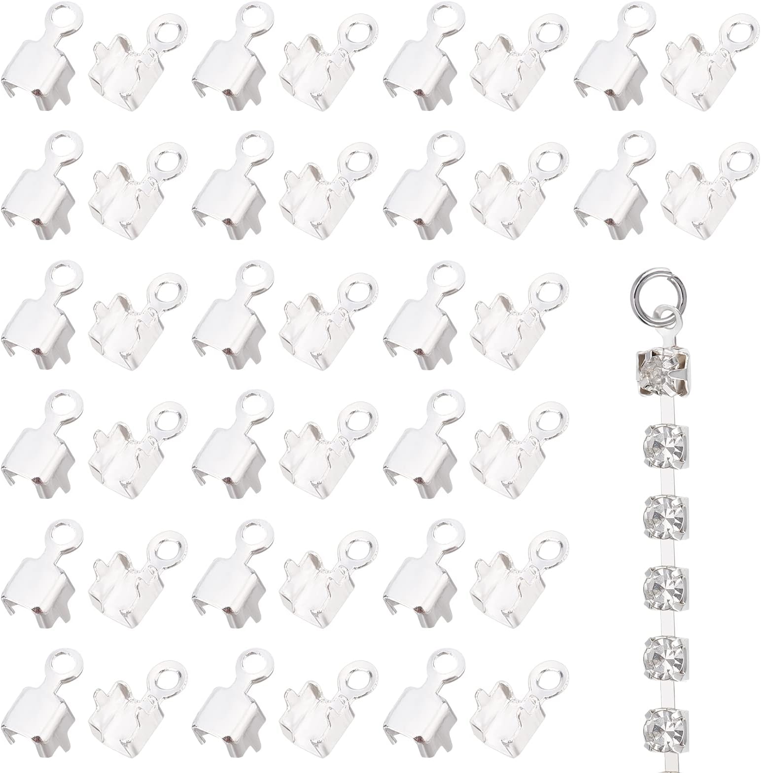 CHGCRAFT 200Pcs Brass Cup Chain Ends Rhinestone Cup Chain Connectors Sterling Silver Color Plated Charm Pendant Connectors for Jewelry Making or Decoration, 3x3mm, Hole About 1.5mm